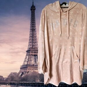 Paris Hilton Nude Hoodie Dress with Rhinestone Detail NWT